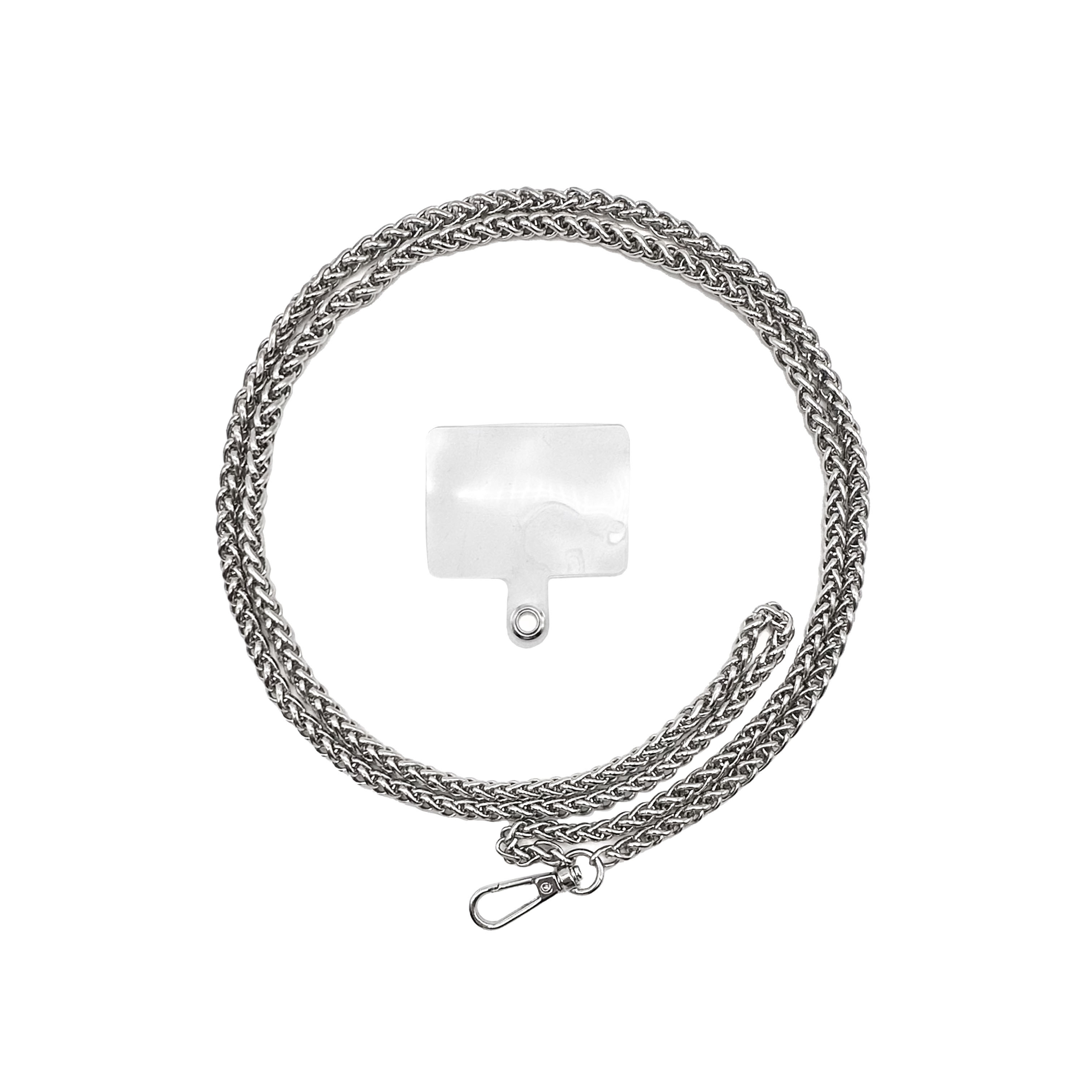 經典麻花金屬手機背繩-銀