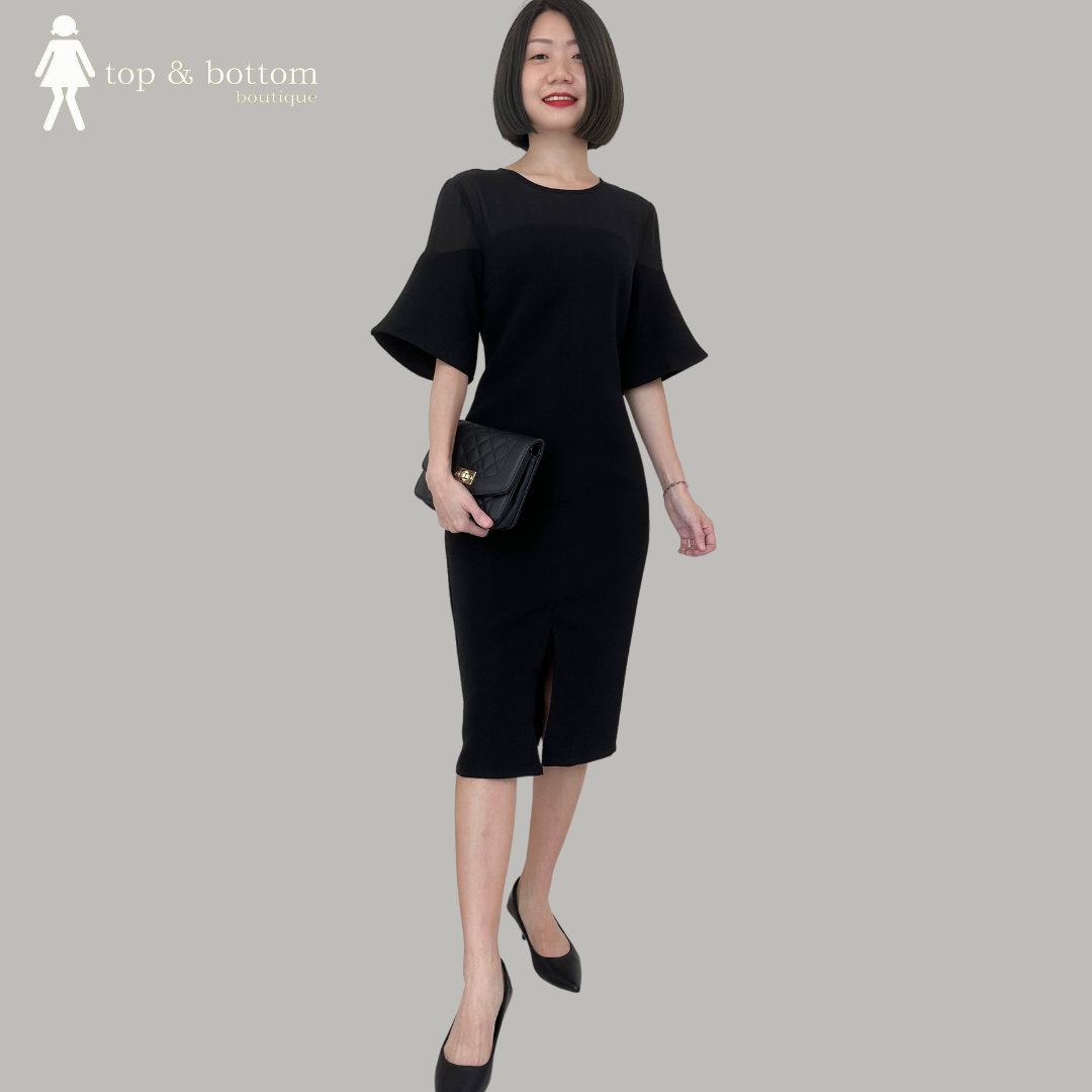 SHEER SHD M/SLEEVE PENCIL DRESS
