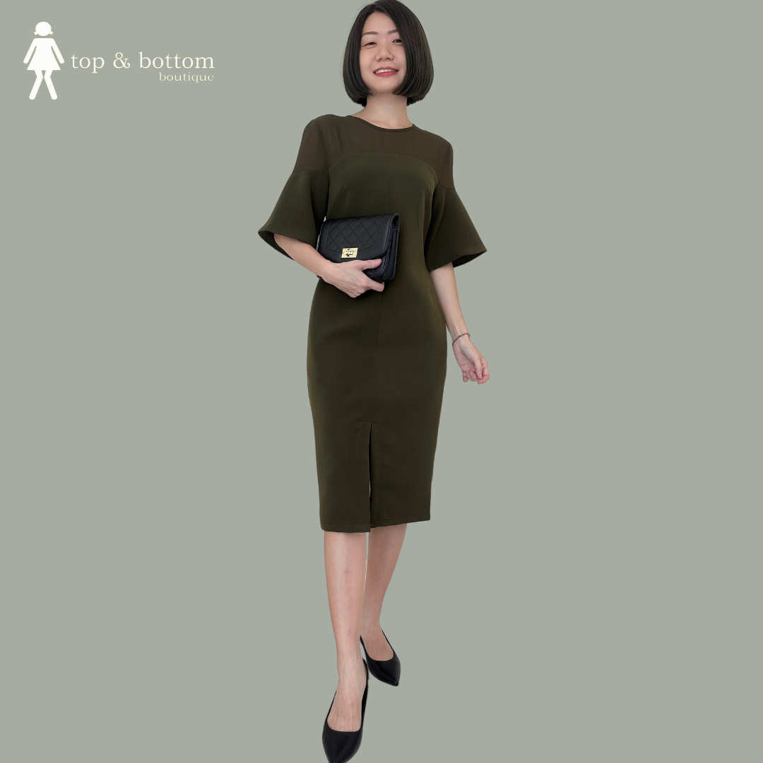 SHEER SHD M/SLEEVE PENCIL DRESS