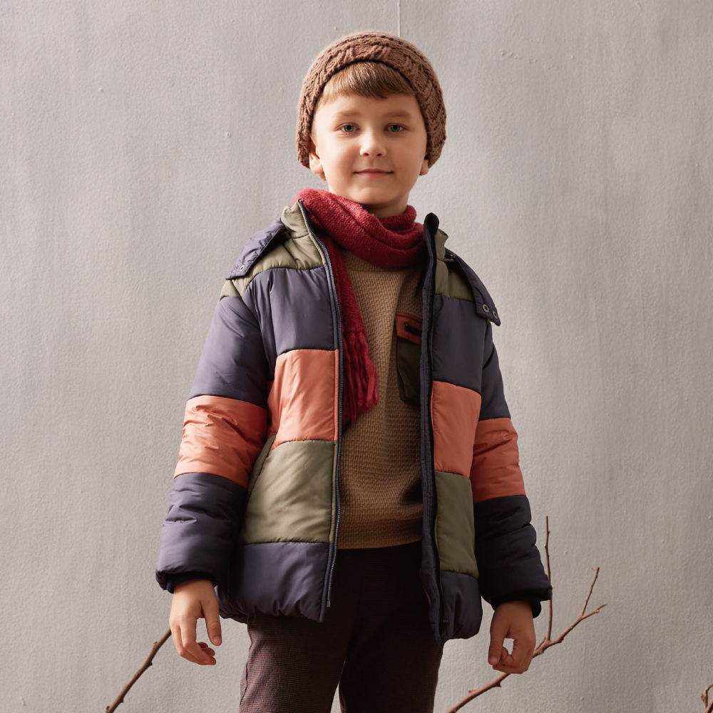 PIPPY潮酷拼接保暖連帽鋪棉外套 綠