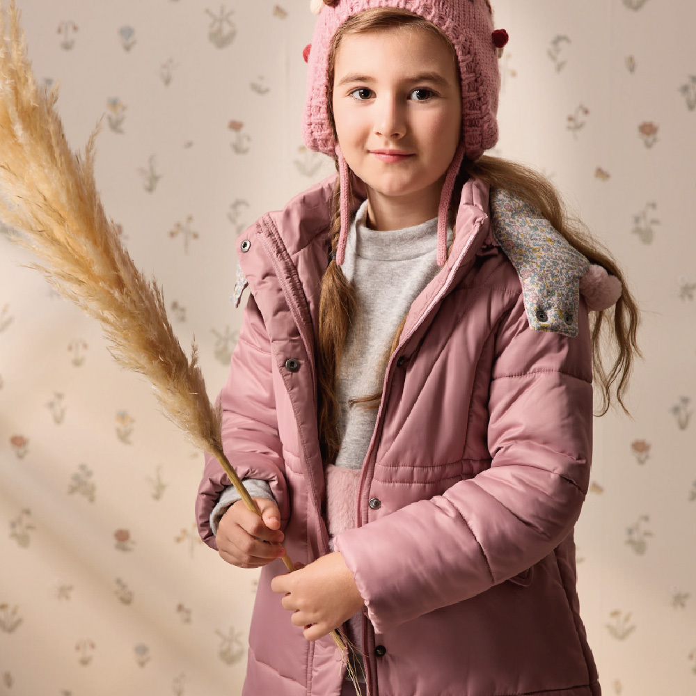 PIPPY 毛絨帽優雅長版連帽鋪棉外套 粉