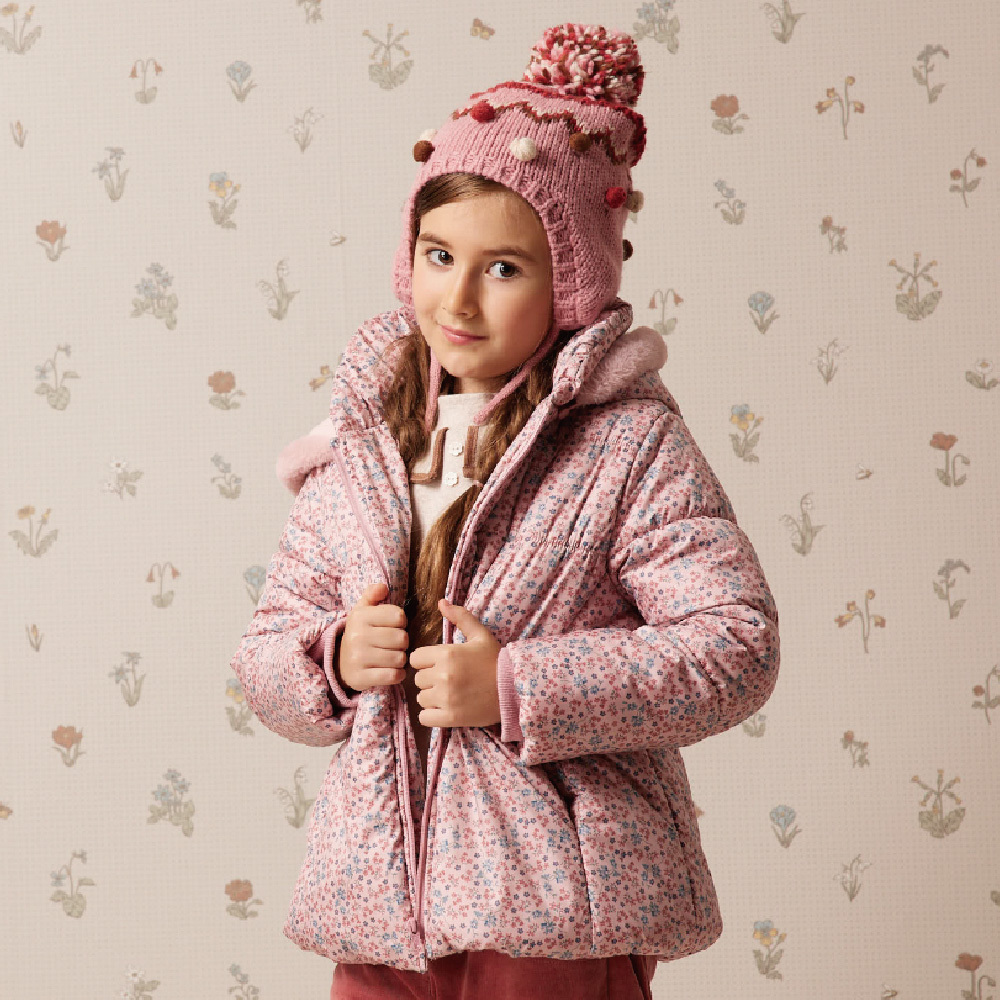 PIPPY滿版碎花保暖連帽鋪棉外套 粉