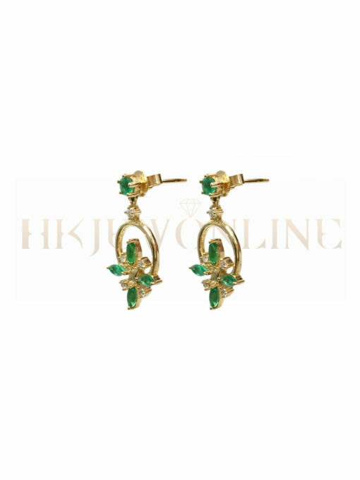 18K Yellow Gold Emerald National Style Diamond Earrings