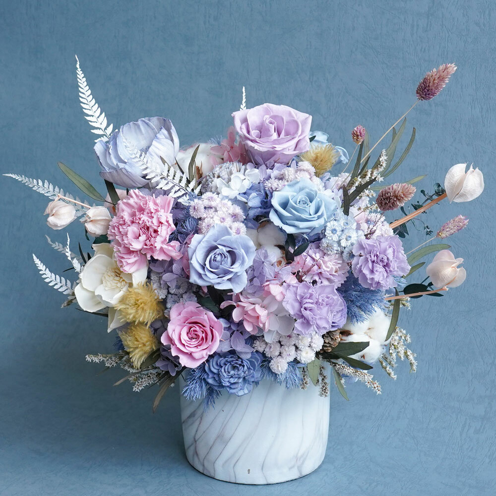 大型永生花開幕盆栽,馬卡龍永生花盆栽推薦,代客送花服務,永生花推薦