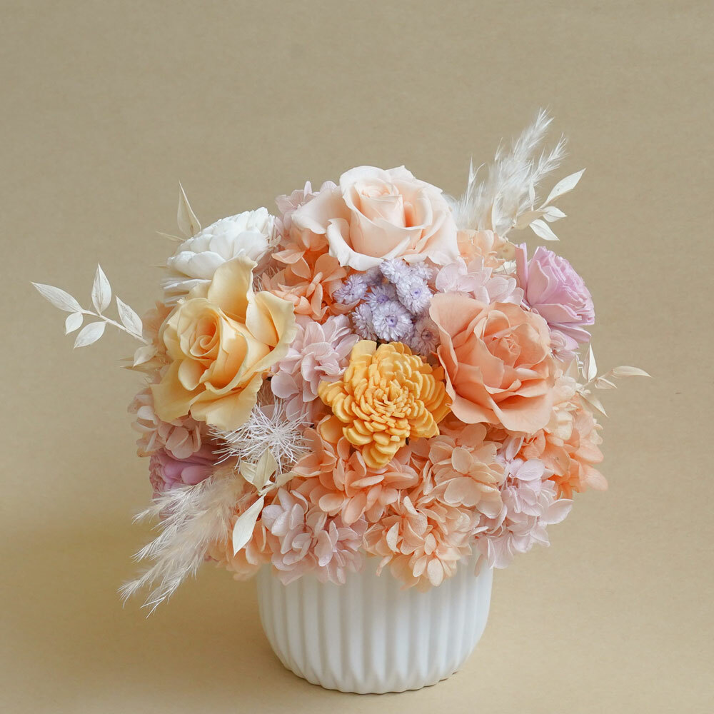 橘色永生玫瑰花盆栽,代客送花,盆栽賀禮推薦,台北送花推薦,橘玫瑰