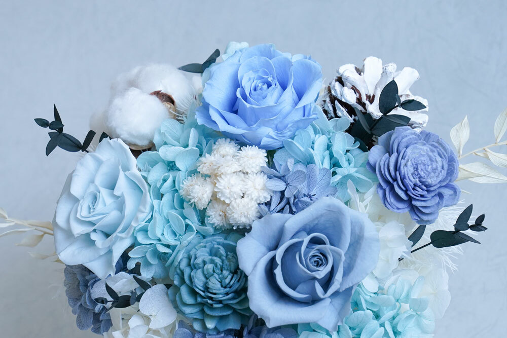 永生花天空藍盆栽,古典天空藍,代客送花服務,永生玫瑰花送花,藍玫瑰花