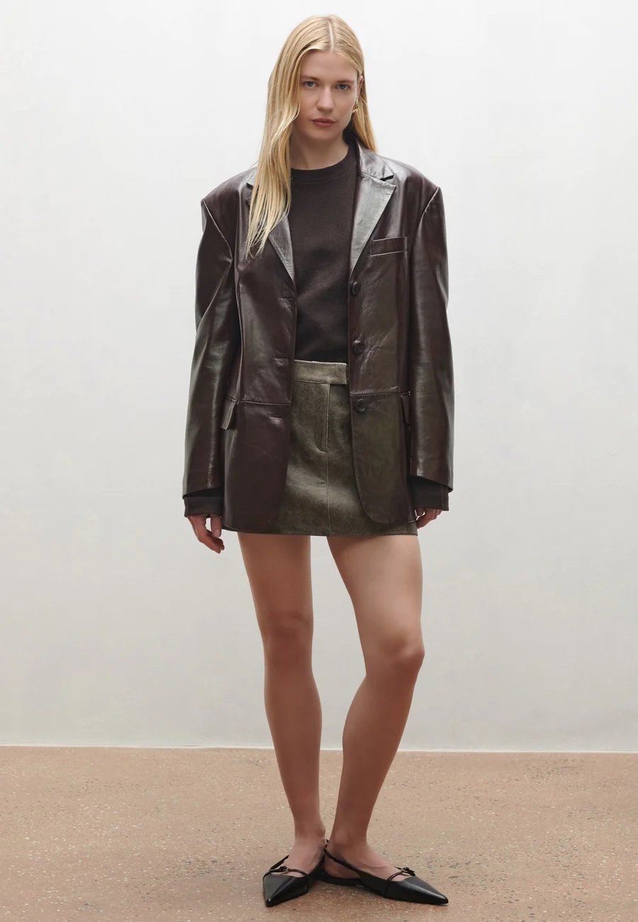 仿舊復古皮革迷你裙(可可)