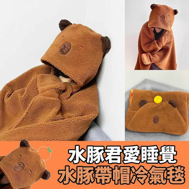水豚帶帽冷氣毯