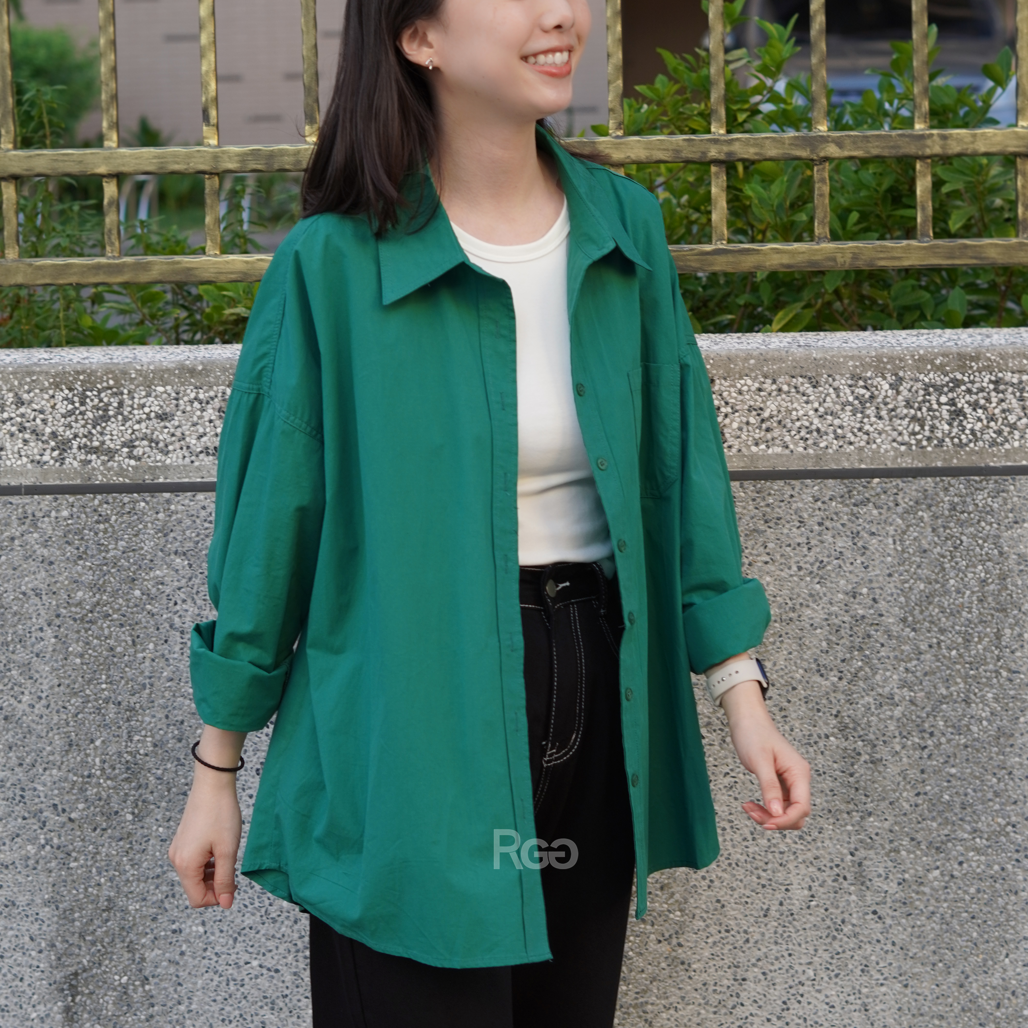 #8605 挺版前短後長水洗棉襯衫