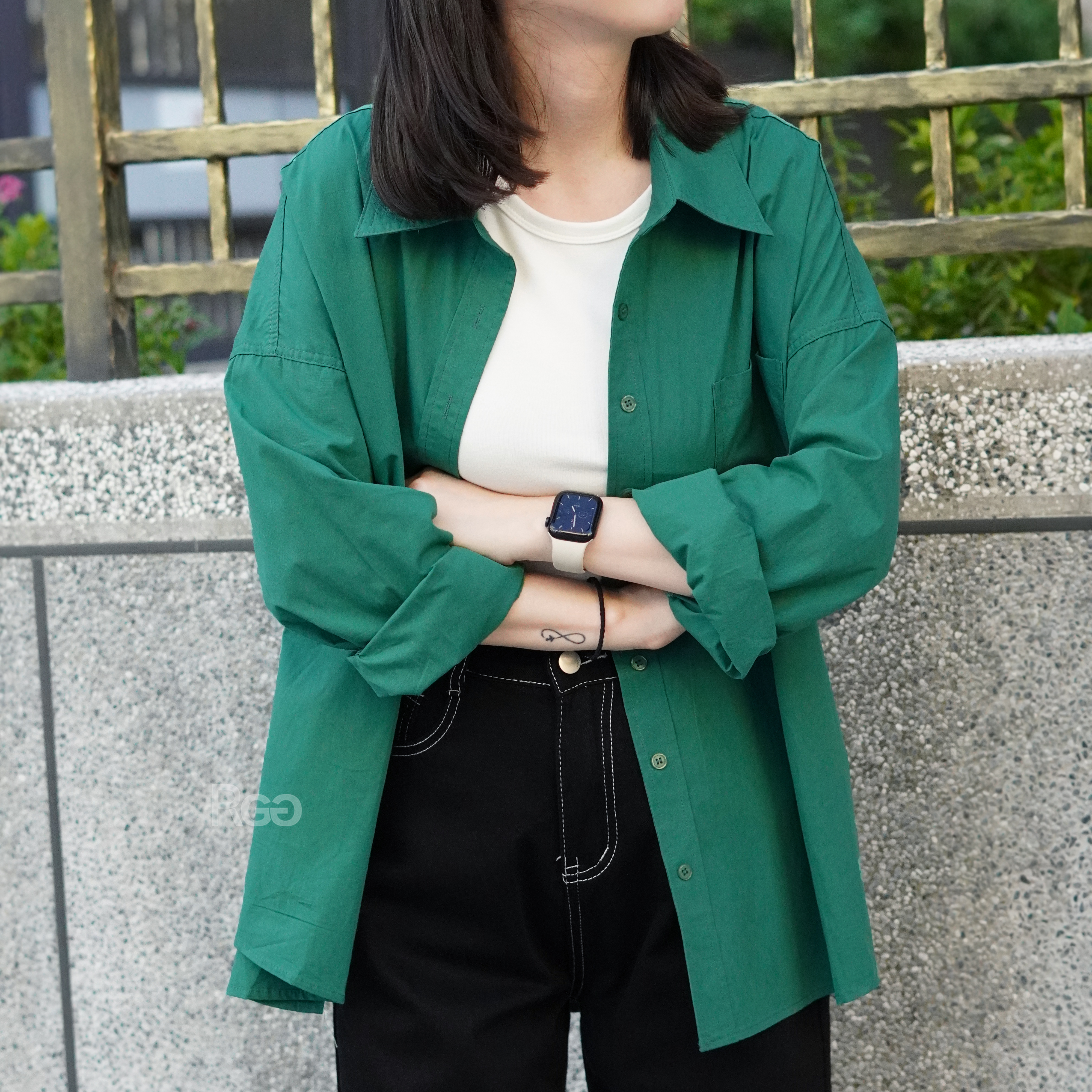 #8605 挺版前短後長水洗棉襯衫