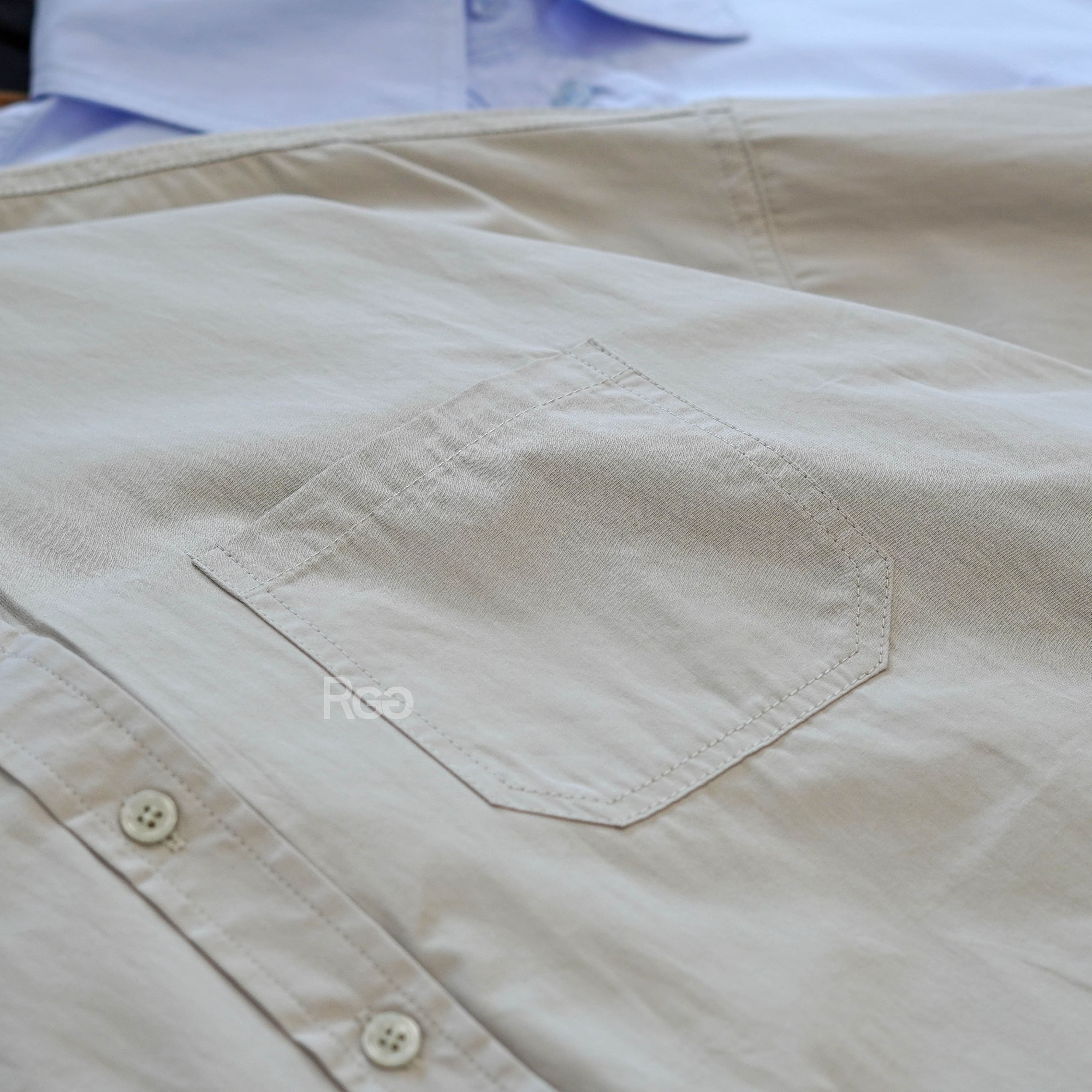 挺版前短後長水洗棉襯衫灰色口袋細節照