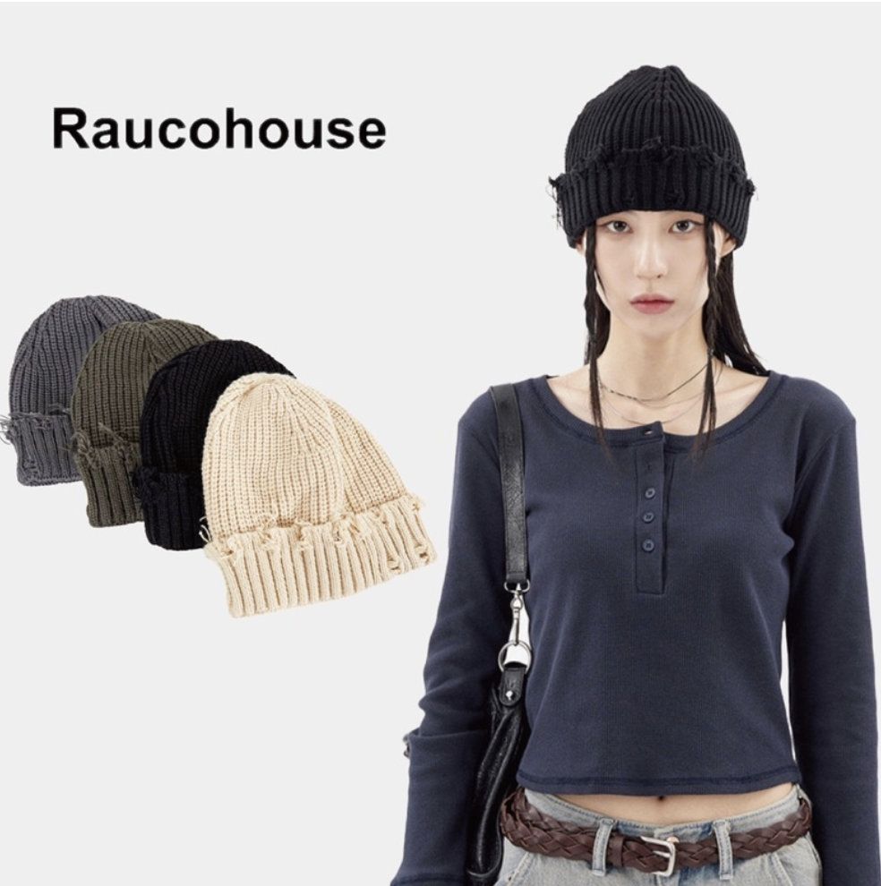 韓國 Raucohouse 抽鬚破壞針織毛帽