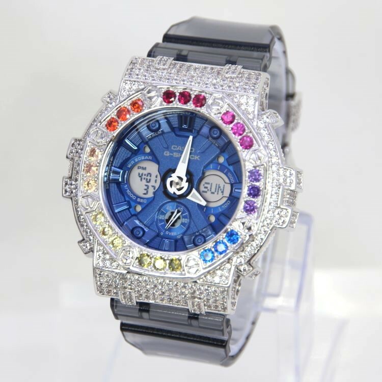 銀色 Mini-G 改裝手錶 GMA-S120TB-8A - 彩虹八角雙圈