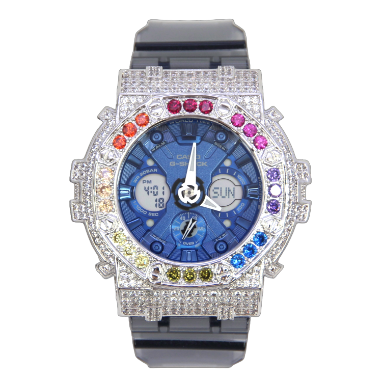 銀色 Mini-G 改裝手錶 GMA-S120TB-8A - 彩虹八角雙圈