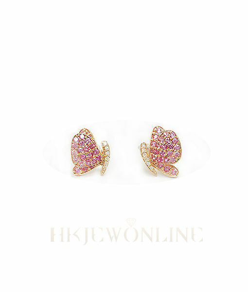 18K Rose Gold  Pink Sapphire Butterfly Diamond Earrings