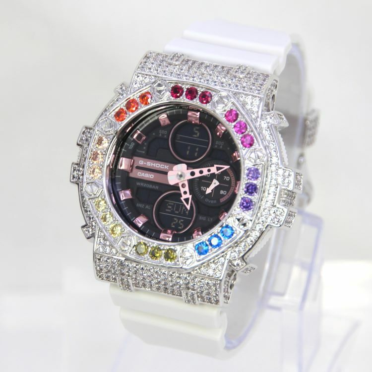 銀色 Mini-G 改裝手錶 GMA-S140M-7A - 彩虹八角雙圈