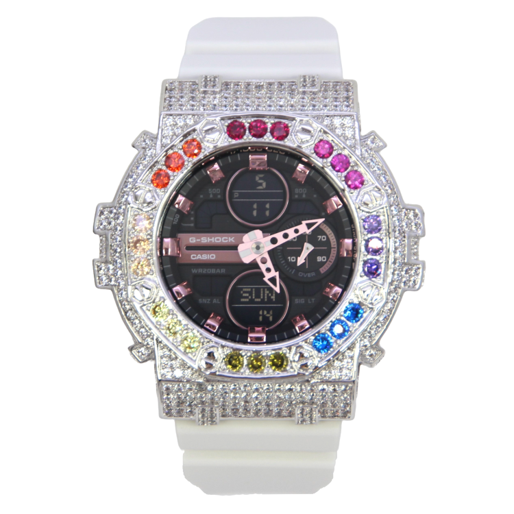 銀色 Mini-G 改裝手錶 GMA-S140M-7A - 彩虹八角雙圈