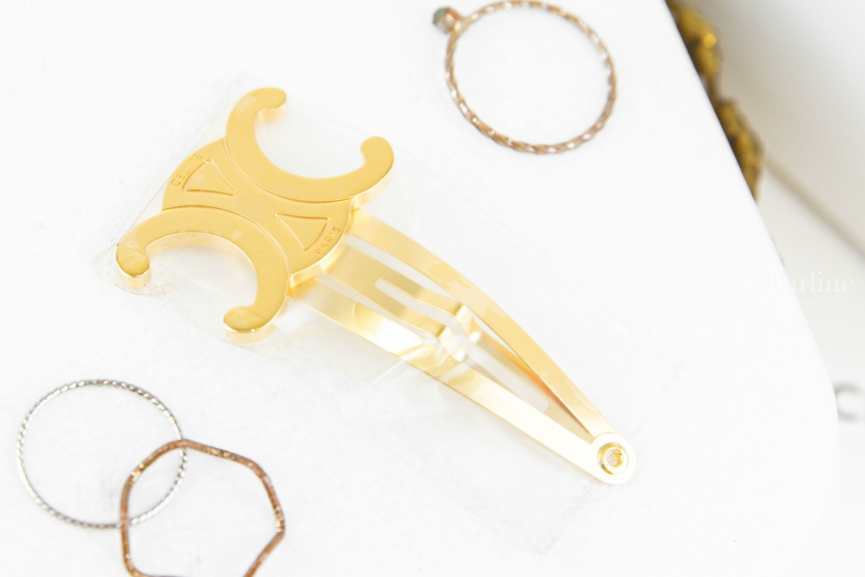 Celine Hair Accessories Set Of 2 Triomphe Snap Hair Clips In Brass With Gold Finish And Steel 金色凱旋門髮夾