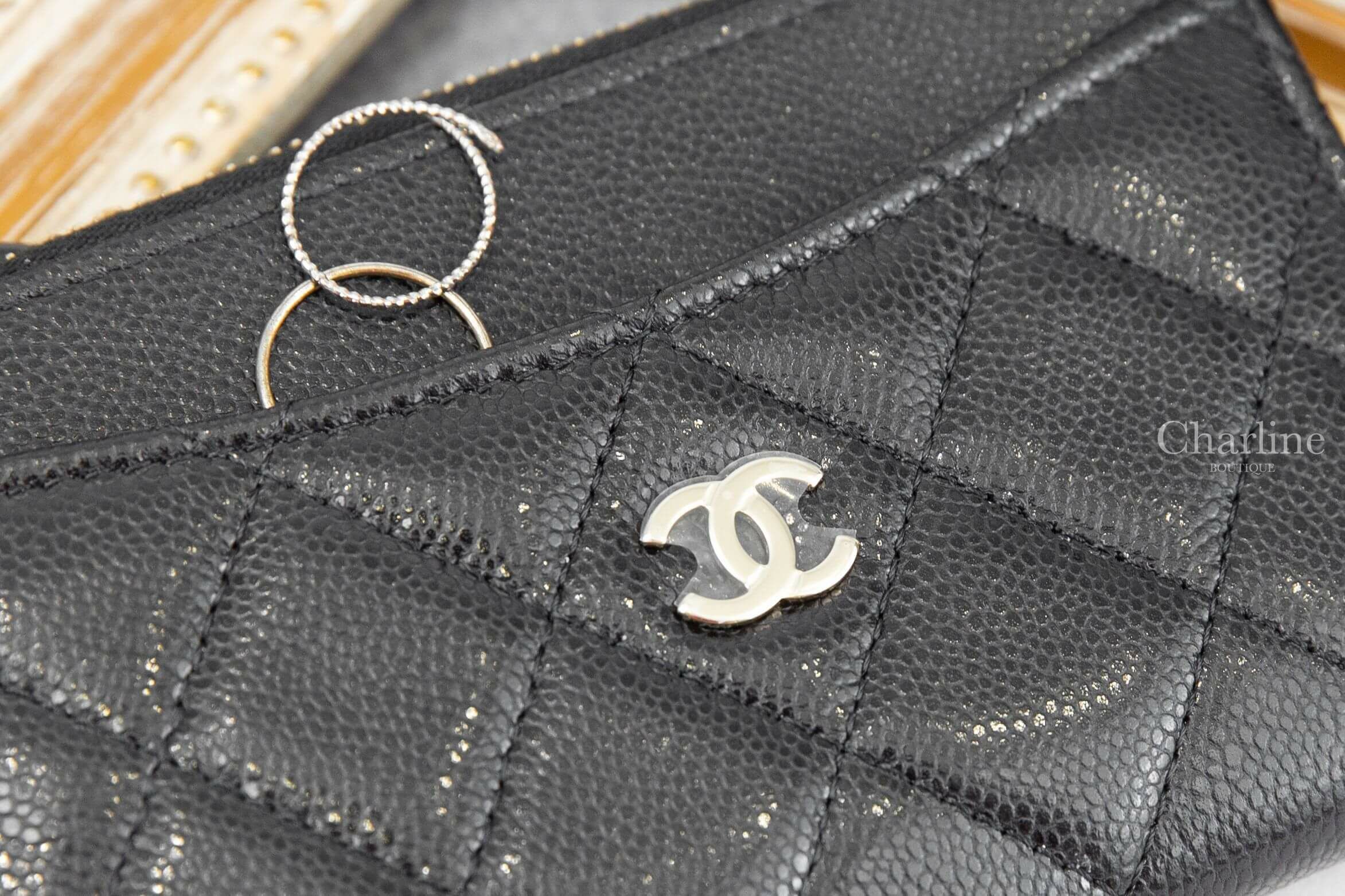 Chanel Card Holder 黑色金CC酒紅內裡菱格紋小牛皮卡片拉鍊零錢夾