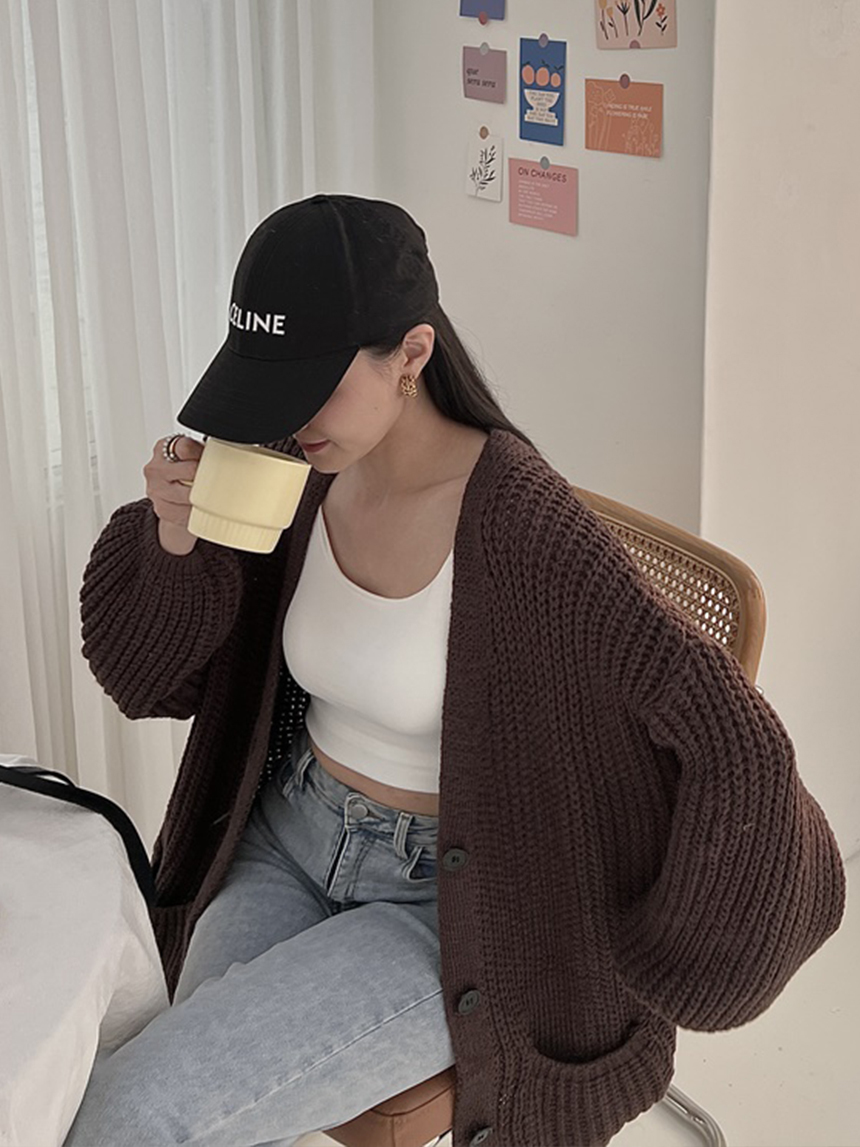 鬆餅格針織開襟長版外套*4色