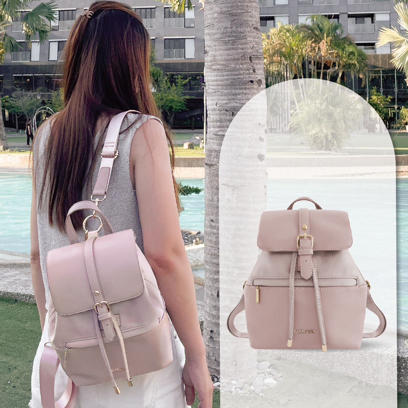 百變拼接後背包-粉紅