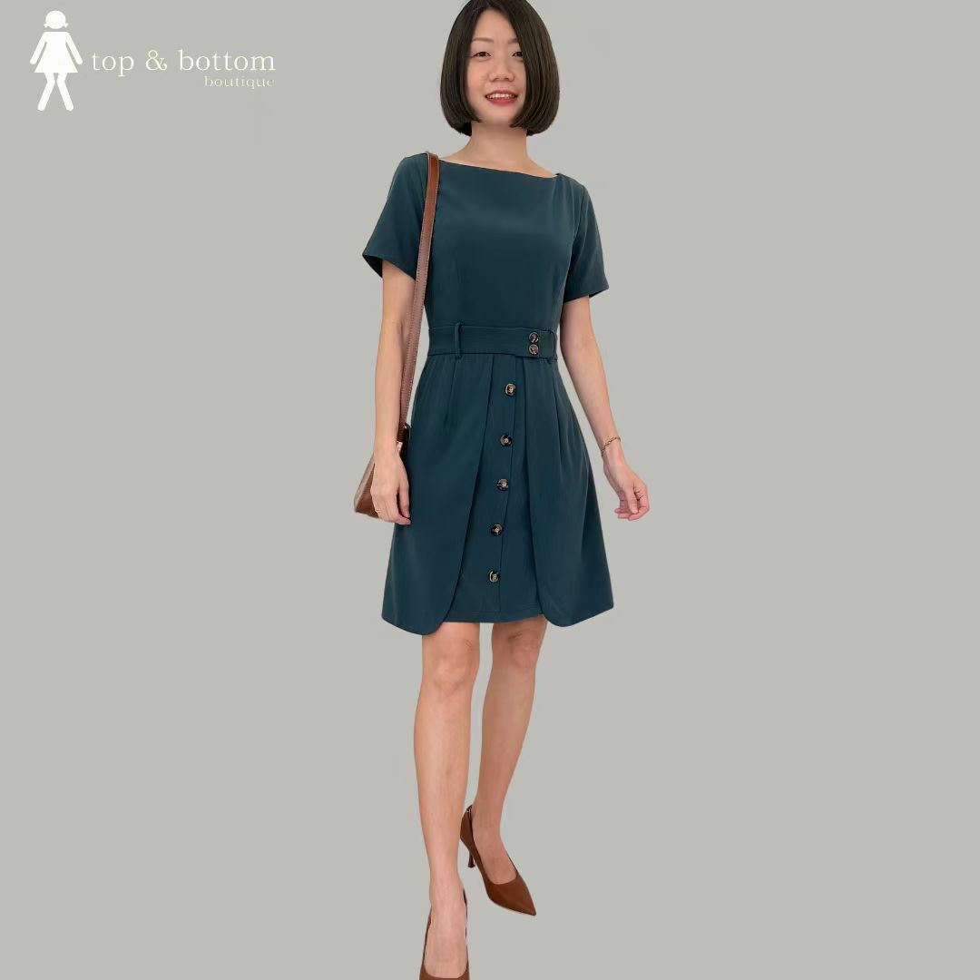 S/SLEV BUTTON SHORT ALINE DRESS
