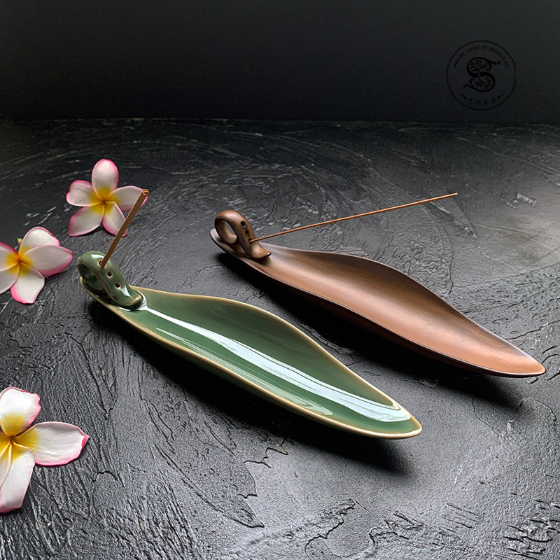 自製線香適用 仿古陶瓷一葉知秋香爐 香插 香台-光之薩滿