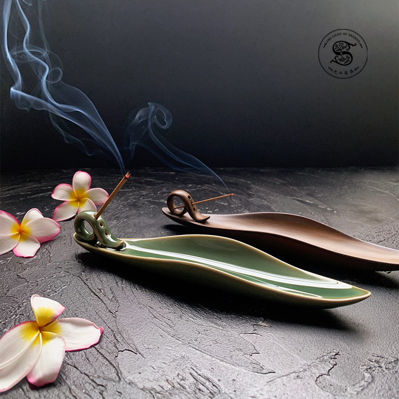 自製線香適用 仿古陶瓷一葉知秋香爐 香插 香台-光之薩滿