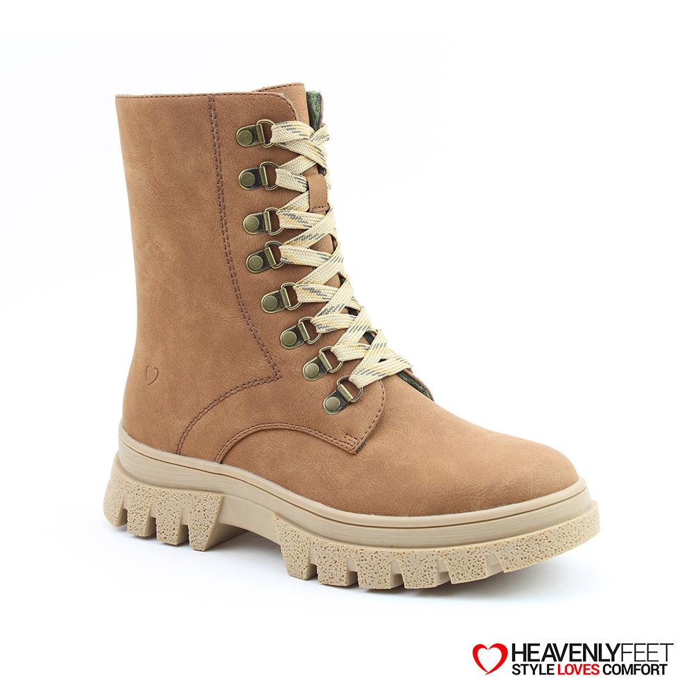 【HEAVENLY FEET】英國舒適品牌 | Driscoll繫帶中筒靴 黃褐色人造磨砂革