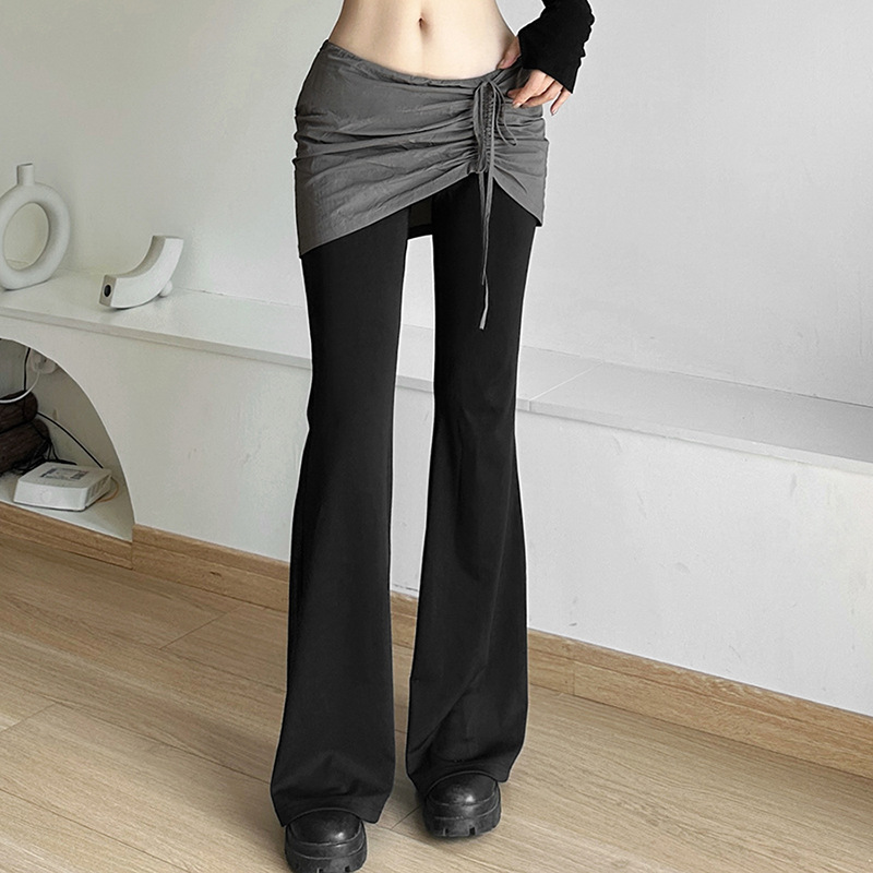 抓皺假兩件裙喇叭褲