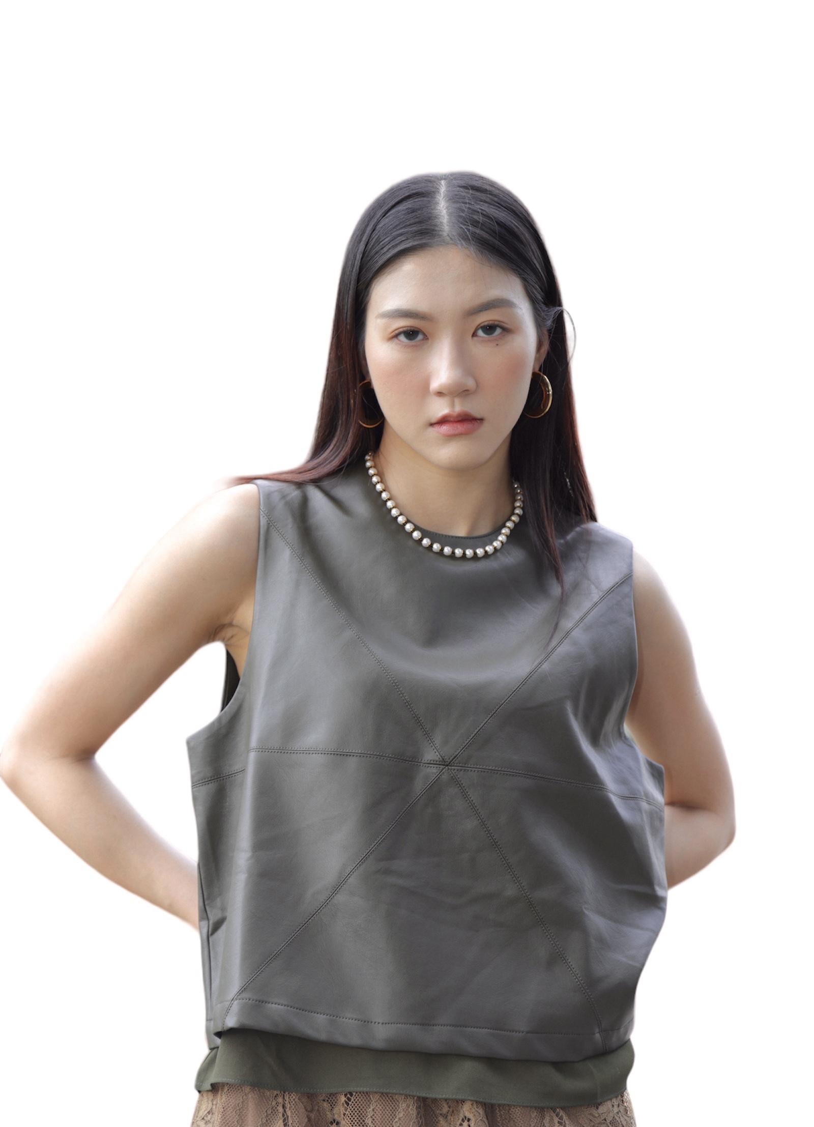 雪紡內裡仿皮背心（現貨款式）