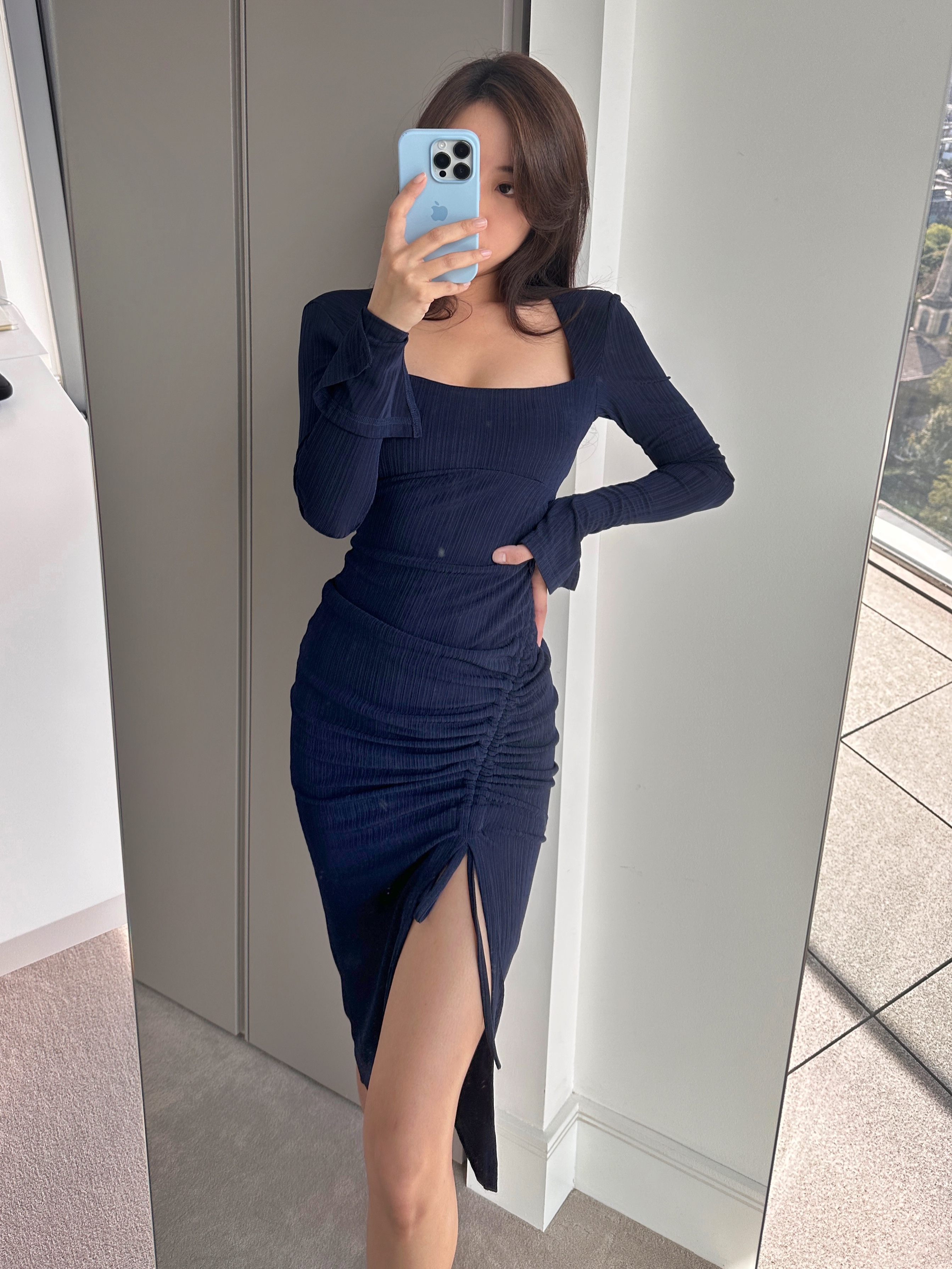 My fair lady 開衩綁帶針織洋裝