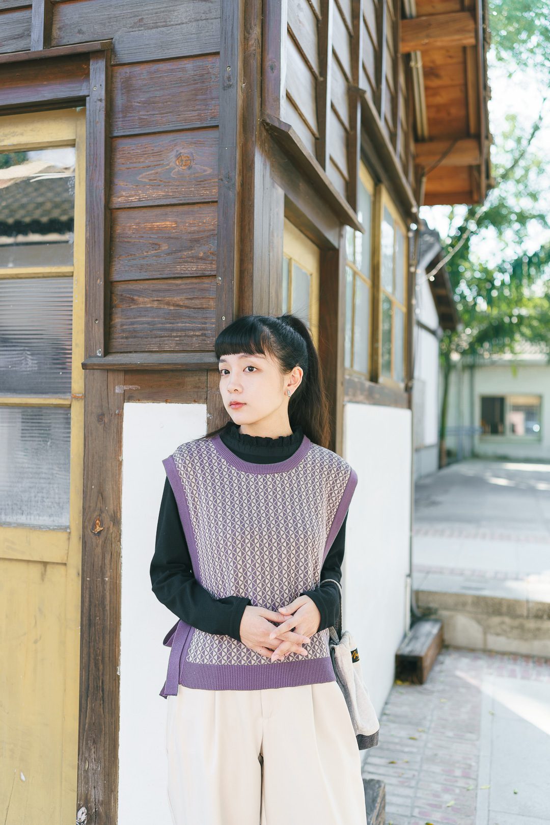 幾何圖案側綁帶背心(兩色-桔梗紫)