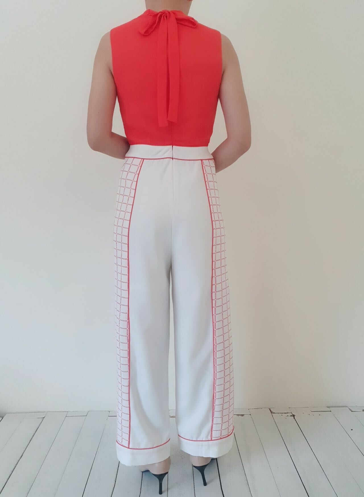 PLAIN TOP CHECK PT LONG JUMPSUIT