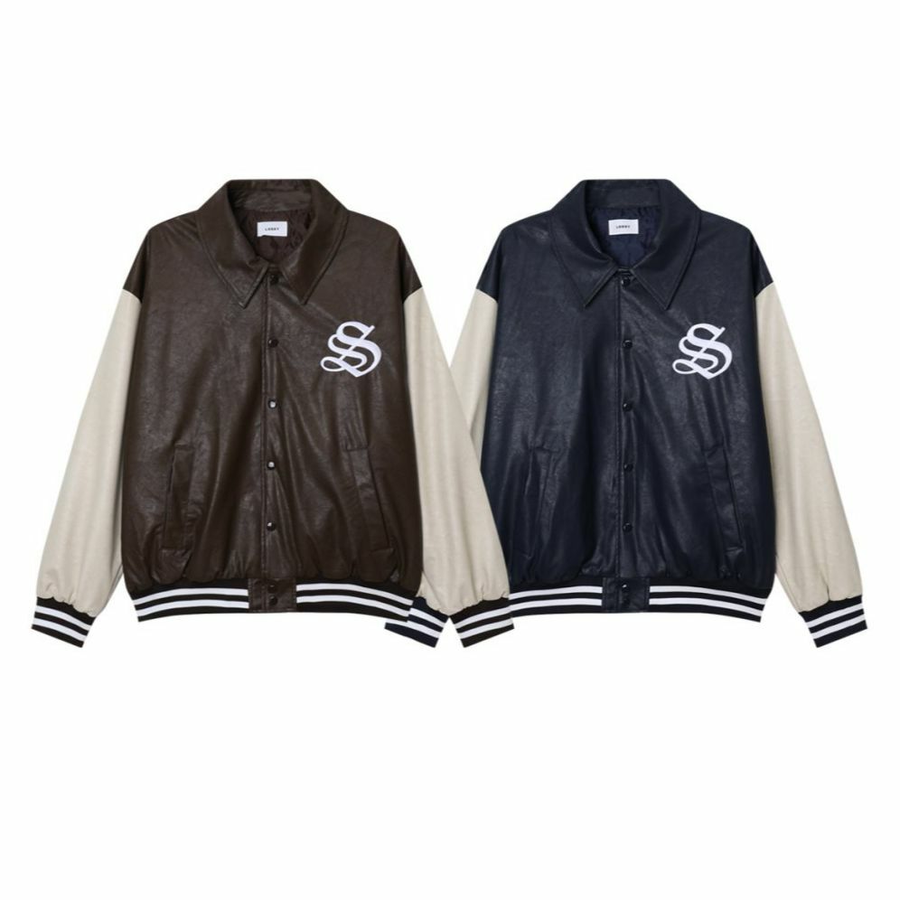 恤衫領拼色合成皮褸(薄夾棉) LOBBY-010JK