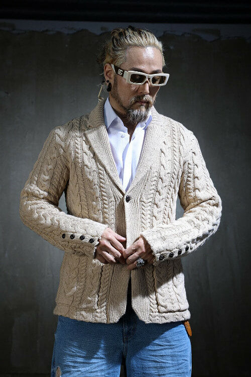 羊羔毛針織開衫西裝外套