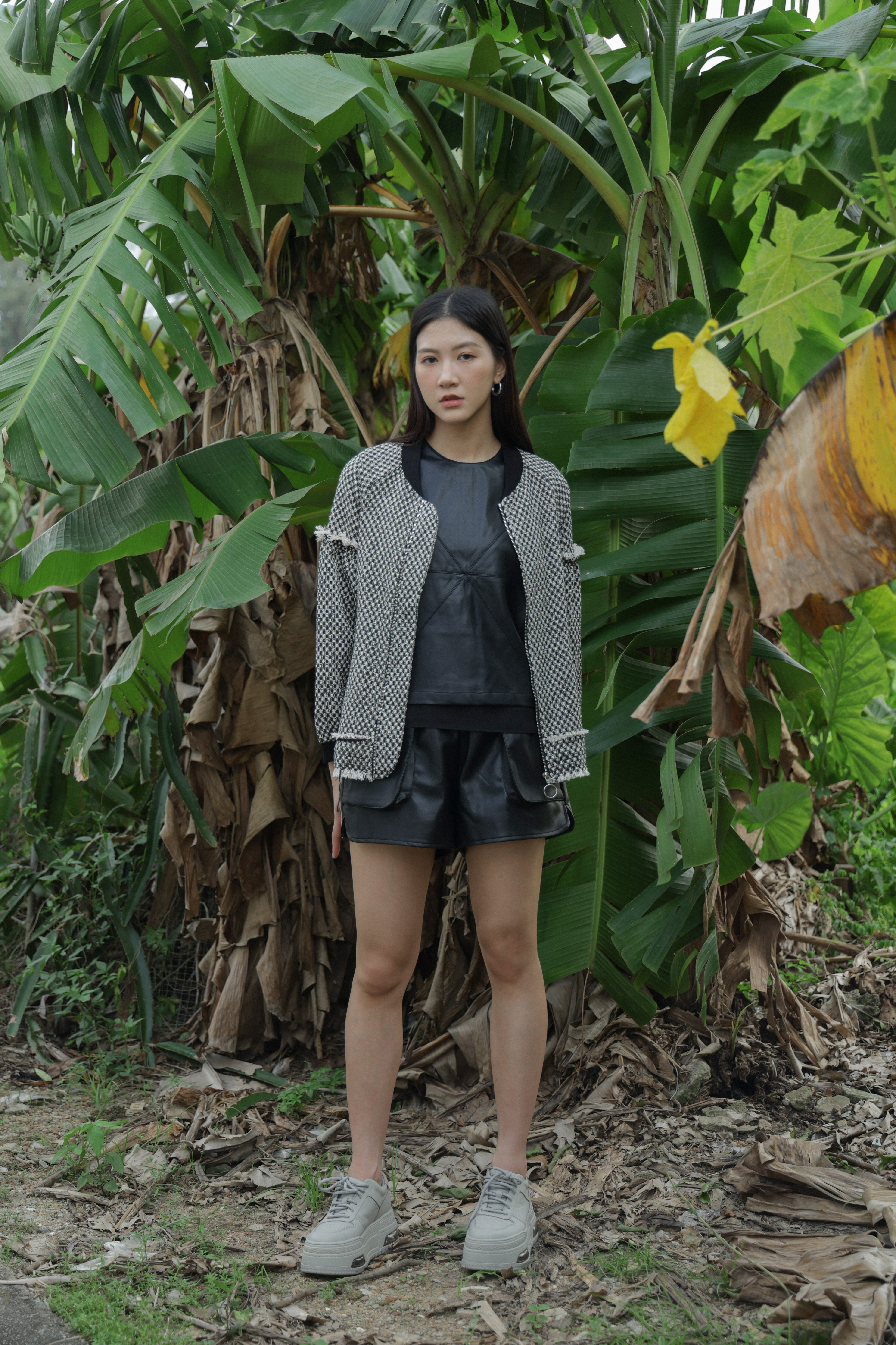 立體明袋仿皮短褲（現貨款式）