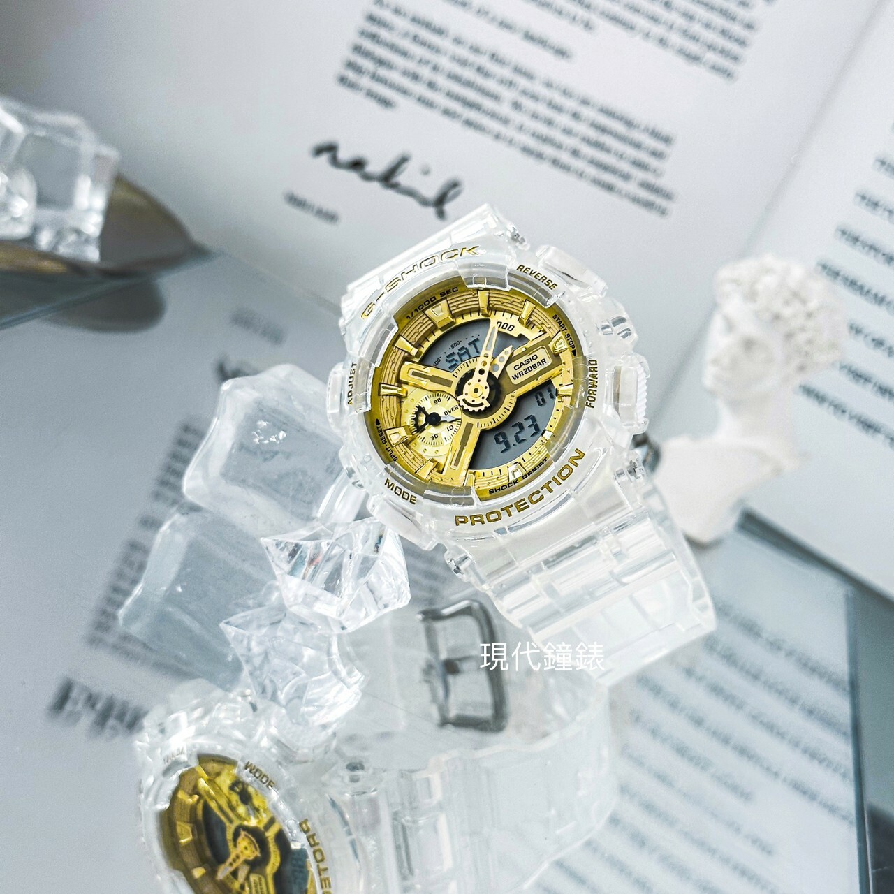 【G-SHOCK】半透明閃耀金色光芒時尚雙顯腕錶 GMA-S110SG-7A 45.9mm 現代鐘錶