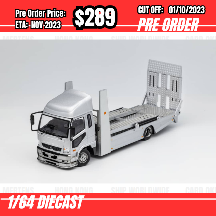 PO-$289 * GCD *  1:64 Mitsubishi Fuso Fighter Mk2 FK 2017 Outriggers Raised Double Deck Tow Silver [OD27/09]