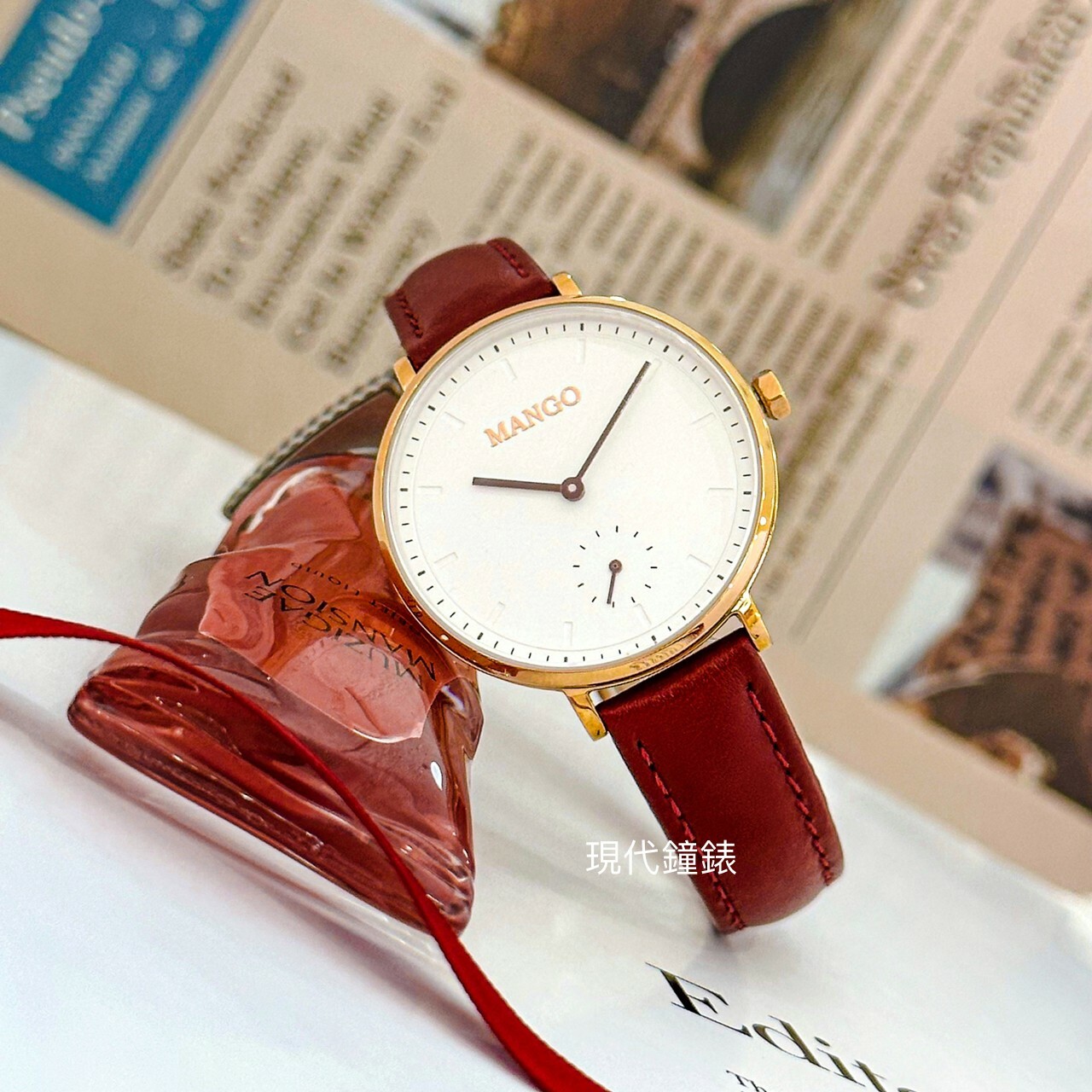 【MANGO】拼色皮革簡約腕錶 MA6722L-15R-H 34mm 現代鐘錶