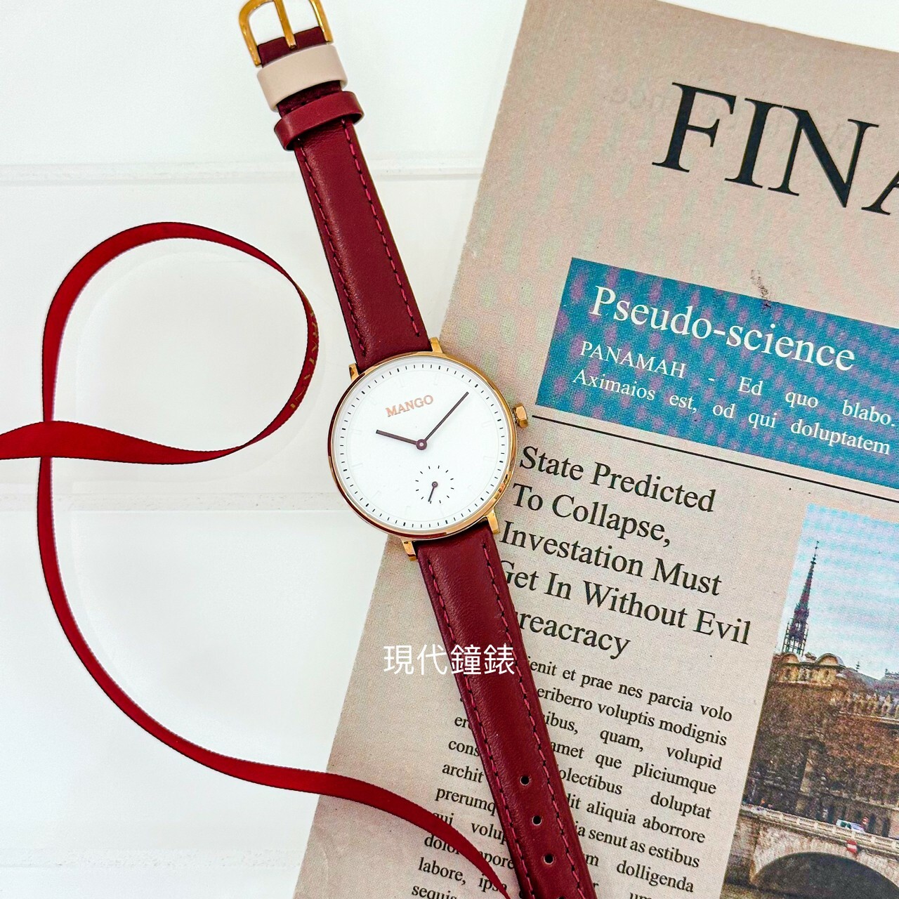 【MANGO】拼色皮革簡約腕錶 MA6722L-15R-H 34mm 現代鐘錶