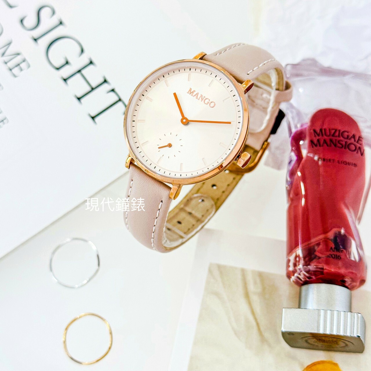 【MANGO】拼色皮革簡約腕錶 MA6722L-13R-H 34mm現代鐘錶