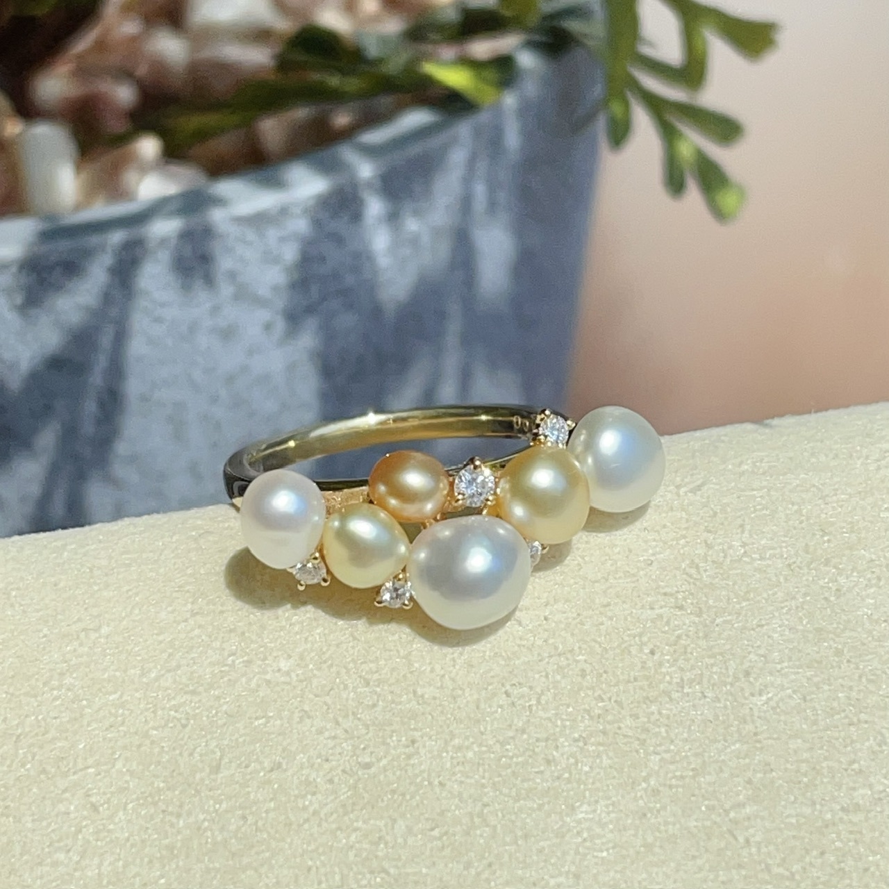 18K金天然Keshi無核南洋珍珠鑽石戒指