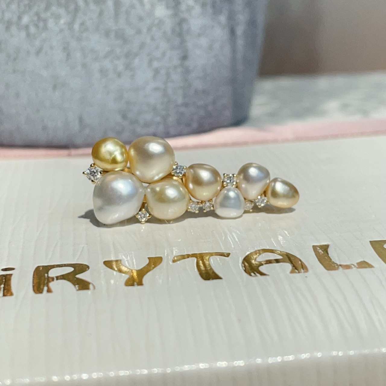 18K金天然Keshi無核南洋珍珠鑽石戒指