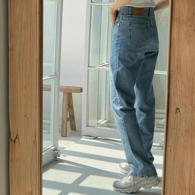 Ounce淺色牛仔直腿寬褲(S)