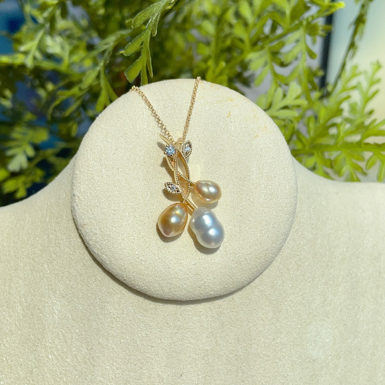 18K金野生Keshi無核南洋珠鑽石吊墜＋項鏈