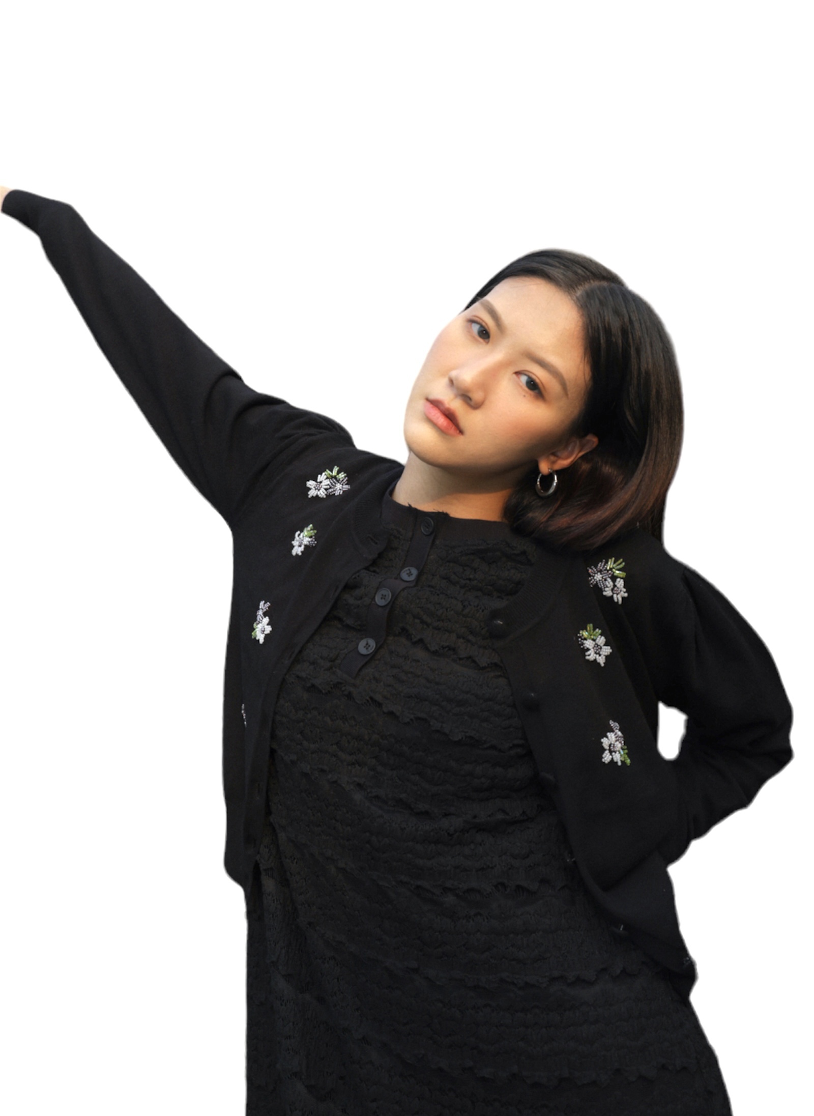 花花釘珠圓領cardigan（現貨款式）