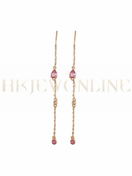 18K Rose Gold Pink Sapphire Line Diamond Earring