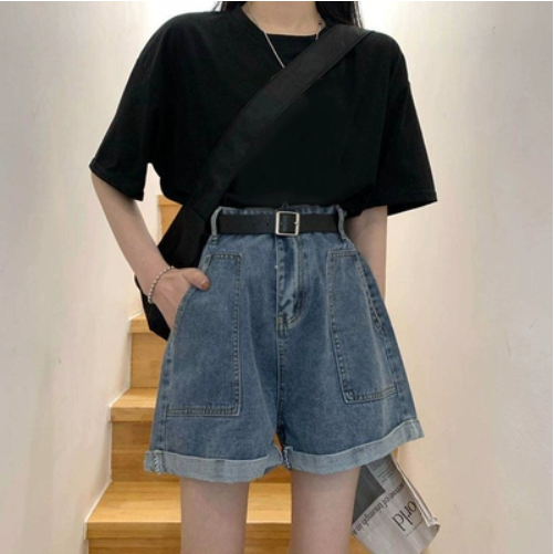 Denim Shorts Women's Summer Korean Style Retro Versatile Loose Straight Wide Legs