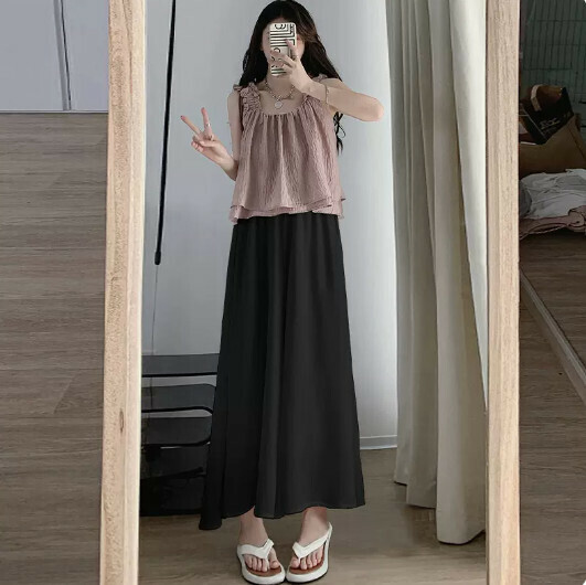 Wide-leg fairy cool ice silk culottes